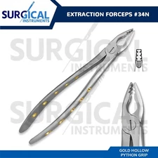 Heavy Duty Extraction Forceps #34N - Gold Hollow Python Grip German Grade