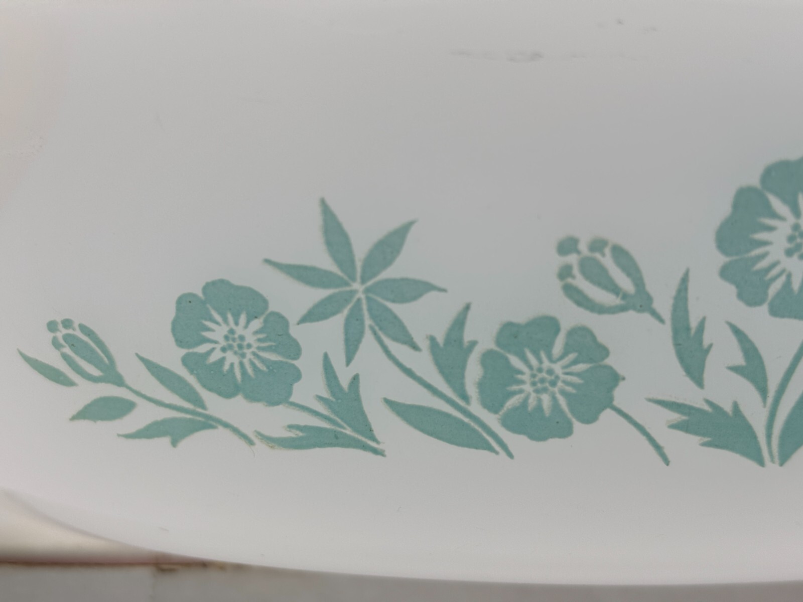 Vintage 1961-83 Glasbake Aqua Blue Floral on Milk Glass Oval Casserole with Lid