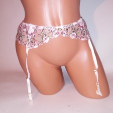 Victoria Secret Lingerie Garter Belt Cream Pink Floral Embroidered Sheer Dream