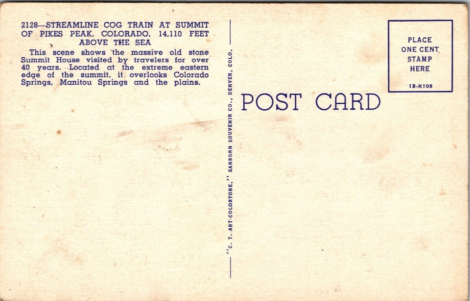 Streamline Cog Train at Summit Pikes Peak Colorado Vintage Postcard | eBay