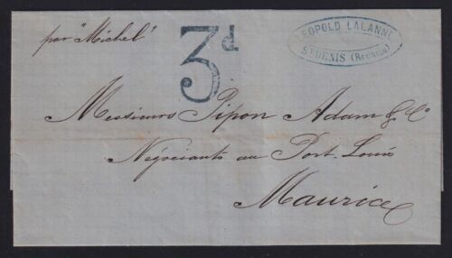 Reunion 1870 St. Denis to Port Louis Mauritius Stampless Folded Letter SFL - Picture 1 of 2