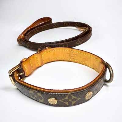 LOUIS VUITTON Baxter Dog Collar MM & Dog Leash MM Medium Dog