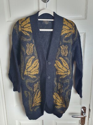 Vintage Long Strickjacke Blumenmuster klein
