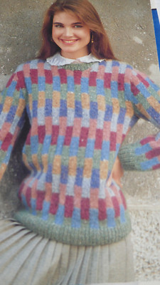 Strickmuster für schönen Blockpullover in 6 Farben von Aran - 32-40 Zoll Brustumfang