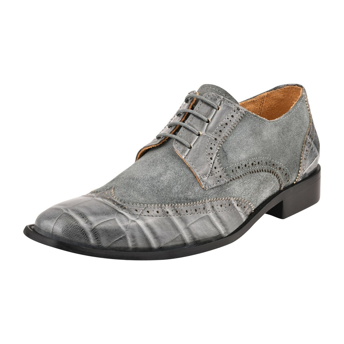 LIBERTYZENO Mens Leather Croco Print Oxford Two Toned Dress Shoes LIBERTYZENO Mens Croco Print Finest Suede Leather TWO TONE  main image 4