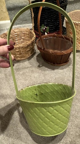 7 Vintage Planter Pot Woven Basket Rattan Rope Twig Metal w/ Liners Lot - Picture 8 of 15