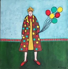 A.Z. Davis 12" x 12" Original Acrylic Painting Woman Folk Modern Figurative Art