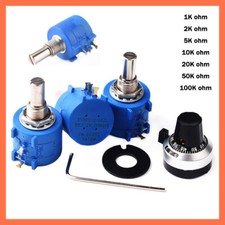 10 Gang Wendel Drahtpotentiometer 1K Ohm -100K Ohm 2 W Poti.. Potiachse 6,35mm 