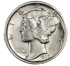 1937 S Mercury Dime BU Brilliant Uncirculated 90% Silver 10c FSB White Coin