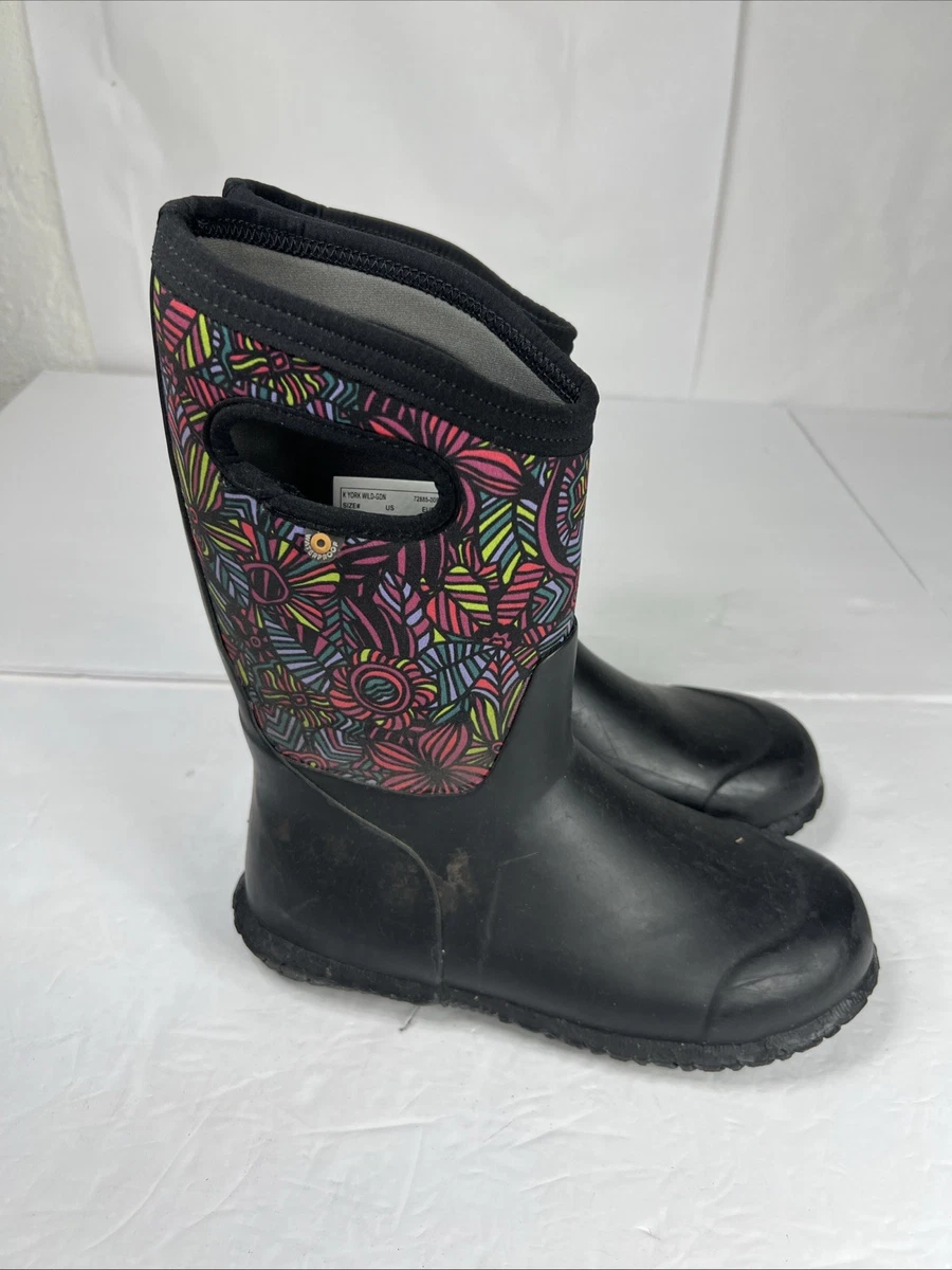 BOGS Bottes de pluie hautes classiques imperméables pour femme Motif fleurs de taches de rousseur Taille 1, Imprimé fleur de rousseur – Bleu Multi, 12