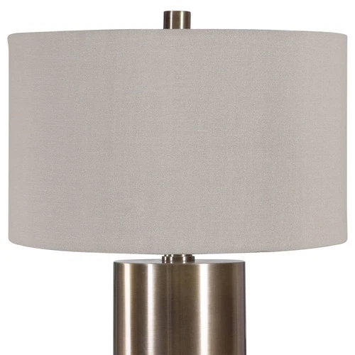 Glam Table Lamp 31 1/2" Tall Brushed Brass Beige Drum Shade Living Room Bedroom - Picture 6 of 8