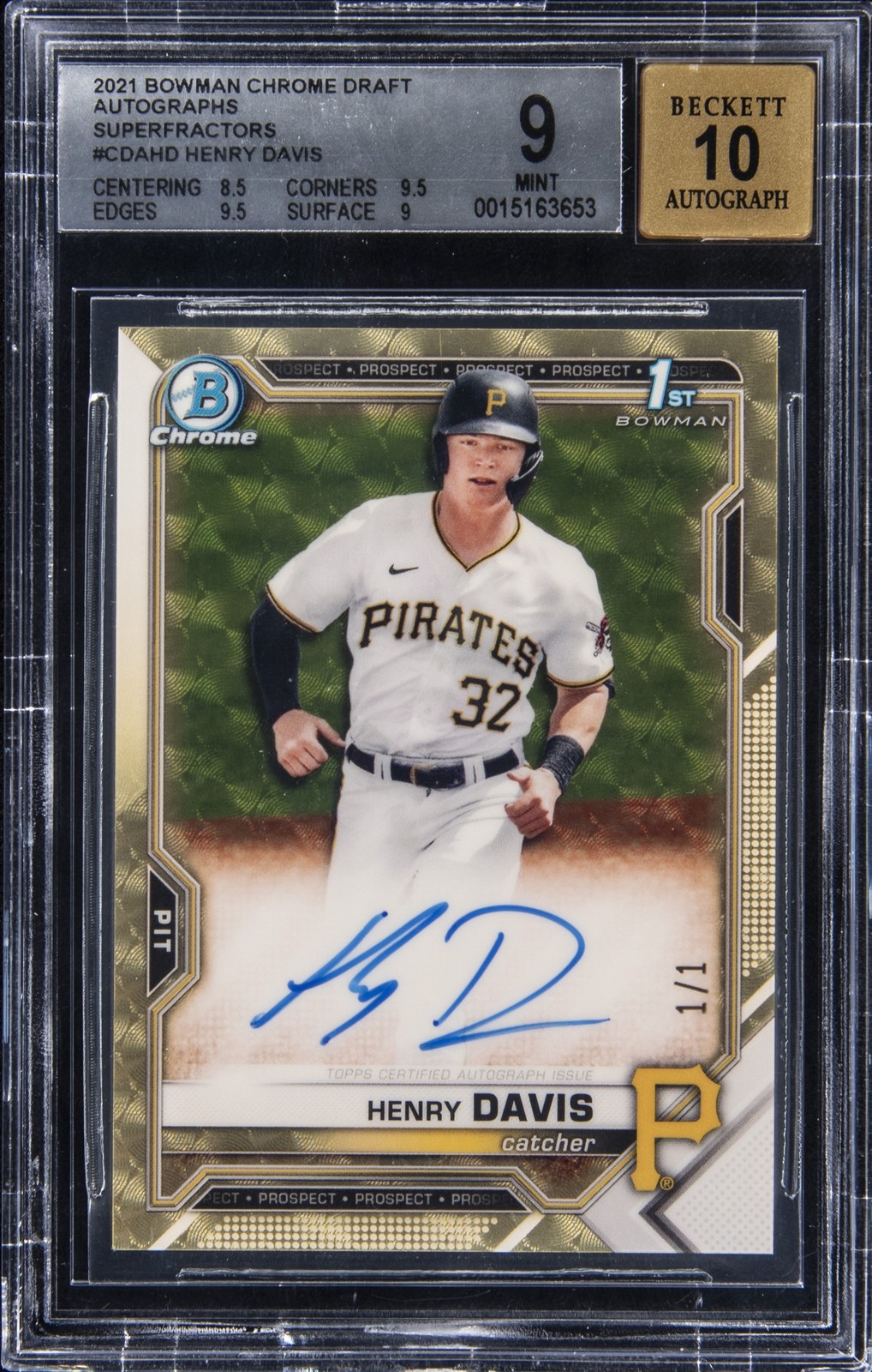 2021 BOWMAN CHROME DRAFT AUTO SUPERFRACTOR #CDAHD HENRY DAVIS 1/1 BGS 9 AUTO 10