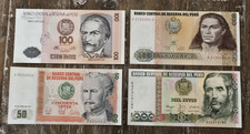 Peru Intis Banknote Set 50/100/500/1000 – 1987–1988 – 4‑Note Lot – UNC