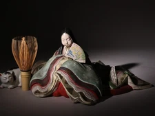 Japanese Kiyomizu Ware Porcelain Hina Doll Statue 12inch Heian Figure Meiji Era