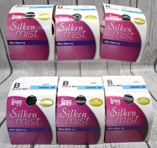 6 L'eggs Silken Mist Control Top Ultra Sheer Leg Size B Black Mist Pantyhose NEW