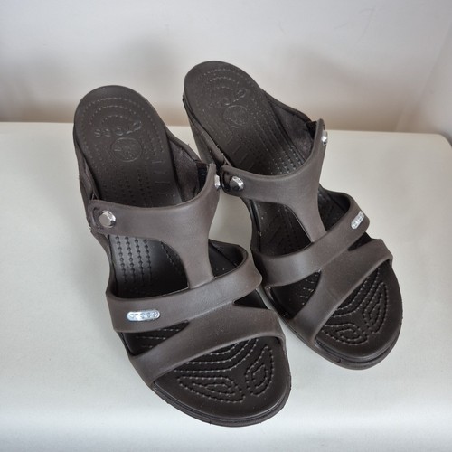 Crocs US 9 UK 6/7 Cyprus Dark Brown High Heel Sandals Slip On Shoes - Picture 4 of 15