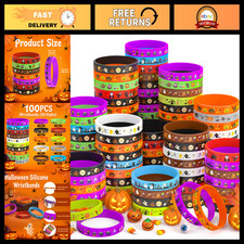 100 Pcs Halloween Silicone Bracelets - Fun Monster Designs, Party Favors, Goodie
