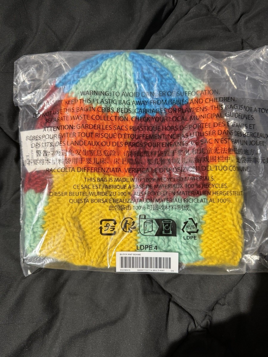 Supreme Block Knit Beanie Handknit Poly Multicolor One Size New