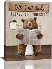 Funny Bear Bathroom Wall Art Rustic on 12"x16", funny bear the toilet