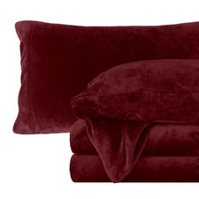 Sheet Set 4 Piece King Velvet Plush Flannel Burgundy Elegant Comfort Luxuriously
