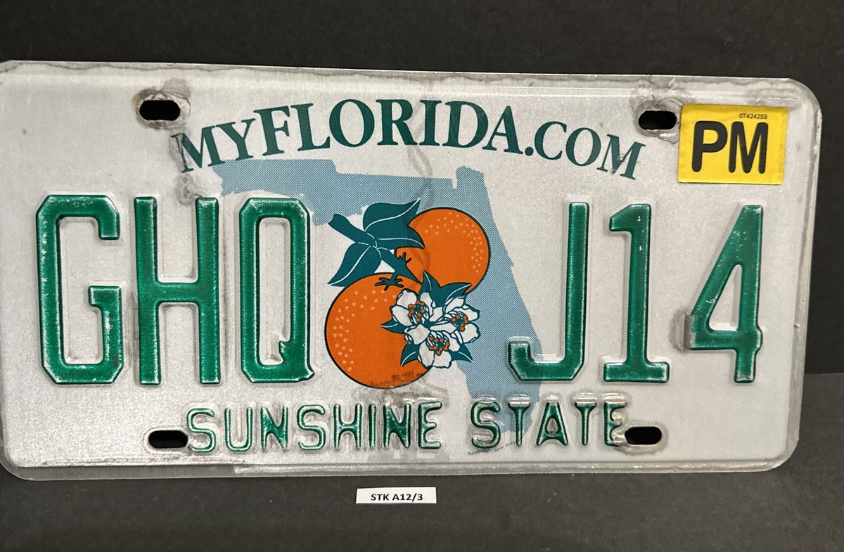 FLORIDA PERMANENT LICENSE PLATE — GHQ 🍊J14 — SUNSHINE STATE | eBay