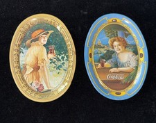 Lot Of 2 1973 Coca Cola Small Vintage Oval Mini Tin Tip Trays 6in x 4.5in