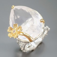 Handmade 32 ct Natural Rose Quartz Ring 925 Sterling Silver Size 8.5 /R443194