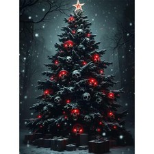 Horror Diamond Art Kits for Adults, Skull Christmas Tree Diamond Painting Kit fo