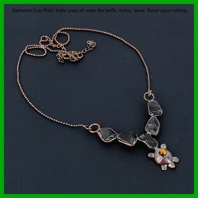 Copper Smoky Quartz Rough Gemstone Tiger'S Eye Chain Birthday Necklace Jewelry