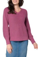 Belle by Kim Gravel Women's Chunky Shaker Bishop Slv Sweater Fig