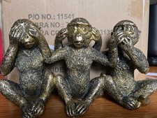 Gold Three Wise Monkeys Figurine Hear No Evil See No Evil Speak No Evil Statue