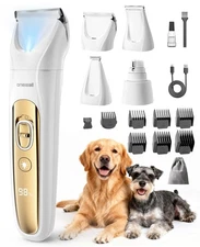 oneisall Quiet Dog Grooming Kit 4 in 1, LED Light Dog Nail Grinder, 2000mAh P...