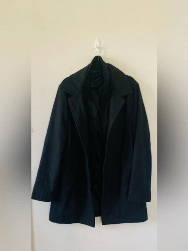 JF J. Ferrar Men's Black Wool Blend Car Coat Zip Bib Size XL Dark Academia NWOT image 2