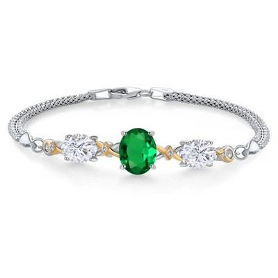 925 Silver and 10K Yellow Gold Nano Emerald and White Moissanite and Lab Grown
