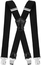 Mens Suspenders Very Strong Clips Heavy Duty Braces Big and Tall X Style Black 