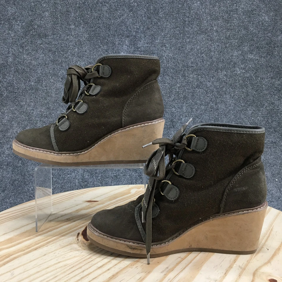 Merona Boots Womens 9.5 Ankle Bootie Green Lace Up Comfort Wedge Heels Ankle Top - Изображение 2 из 4