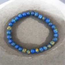 Blue Stone Beaded Stretch Bracelet, Round Bea...