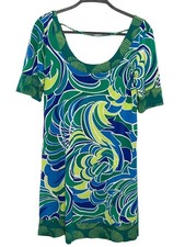 Lucidez Dress Womens XS 2 Short Sleeve Mini Shift Green Blue Boho
