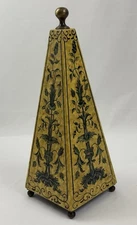 Vintage Italian Hand Painted Tole Obelisk w/ Finial Ornate Floral Scroll Design