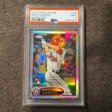 2012 Bryce Harper Topps Chrome Hitting Refractor #196 RC Rookie Card PSA 9 MINT. rookie card picture