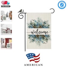 Welcome Winter Garden Flag 12x18 Inch Double Sided, Pine Twigs Rustic Farmhou...