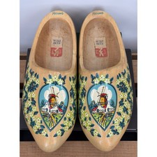 Vintage Holland Wooden Clogs Windmill Floral Dutch Klompen Size 41/42