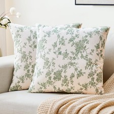 Cotton Pastoral Floral Throw Pillow Covers 20x20 Set of 2, Square Farmhouse S...