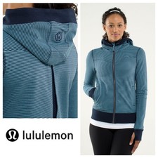 Lululemon Bliss Break Hoodie Jacket Sz 6 Blue Striped Zip Up Hooded Athletic P