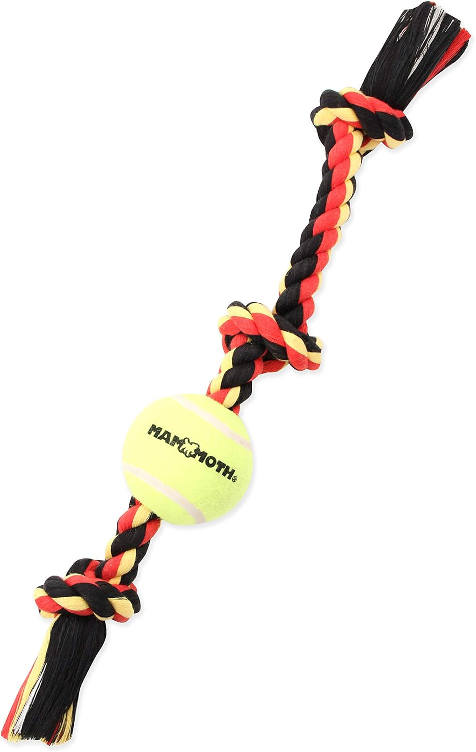 Mammoth Flossy Chews Color 3 Knot Tug W/Standard Tennis Ball