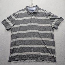 Tommy Hilfiger Men's Size Extra Large Gray White Striped Polo Shirt Custom Fit