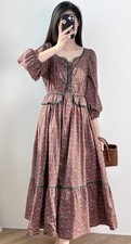  Fashion Women Round Collar Short Sleeve Floral Party Sweet Long A line Dresses 