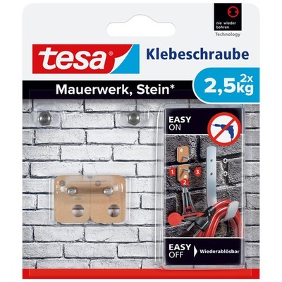 tesa Klebeschraube für Mauerwerk und Stein, Halteleistung 2,5 kg, 2 Stück