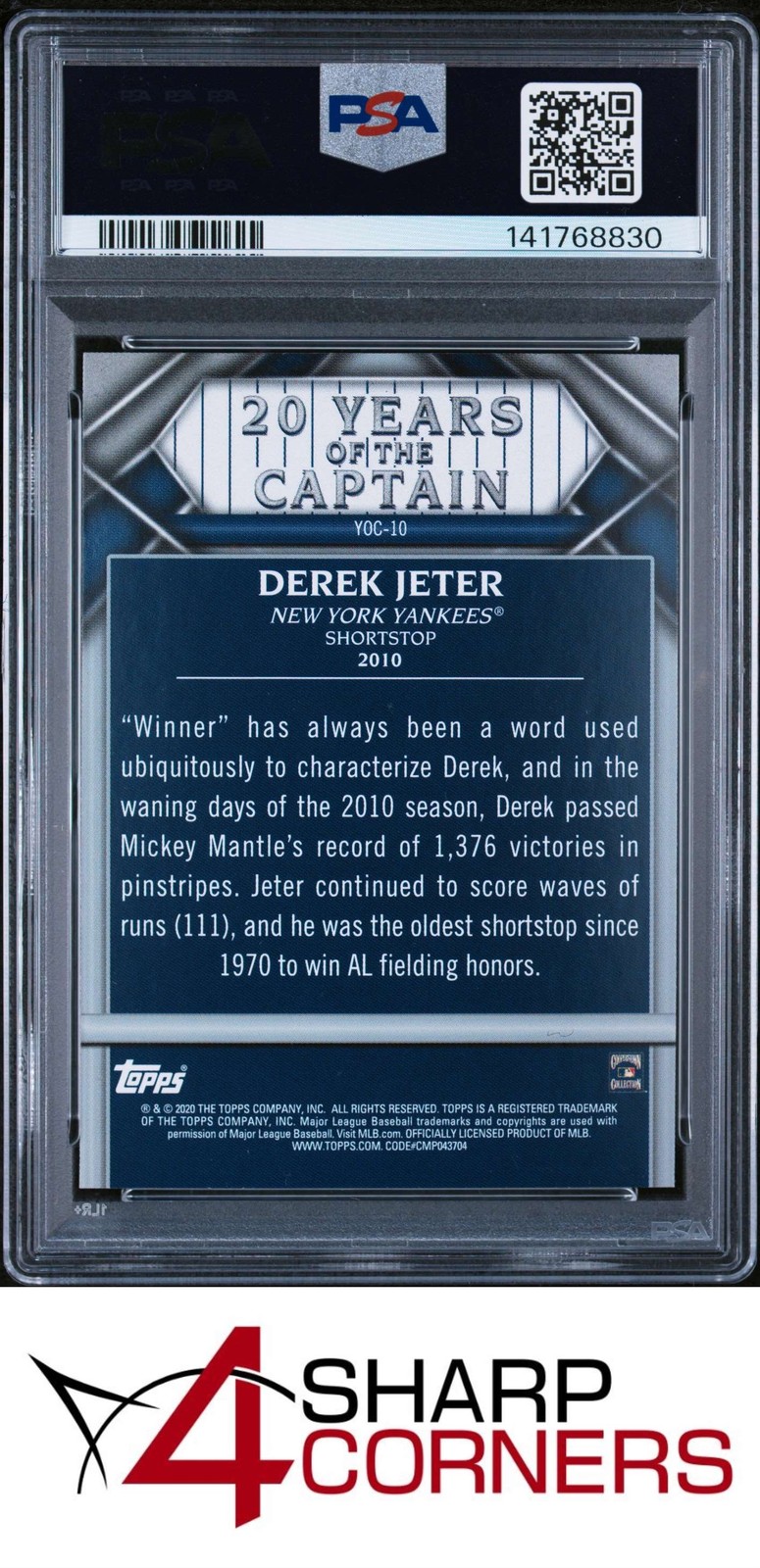 2020 TOPPS UPDATE 20 YEARS OF THE CAPTAIN #YOC10 DEREK JETER HOF POP 4 PSA 10 view 2