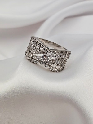 Vintage Sterling ESPO Wide Crossover Multiple Bands Crystal Ring Size 9 6.4 Gr